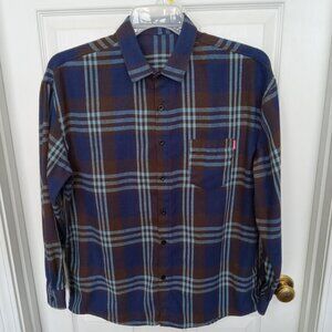 No-Iron Rich Brown, Royal Blue & Light Blue Plaid Long Sleeved Shirt